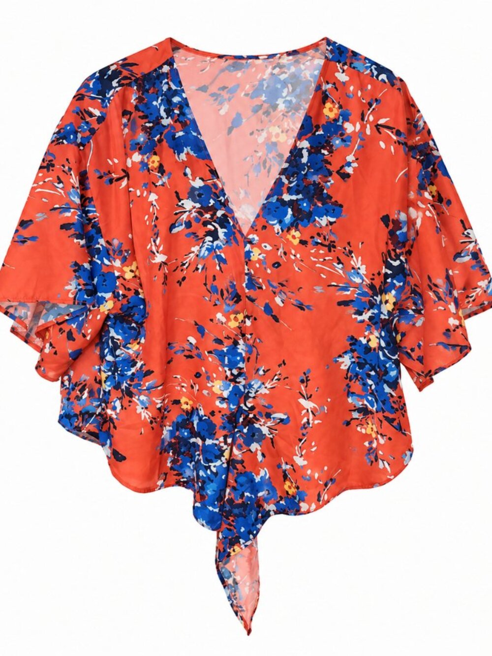 Amazon Floral V-Neck Blouse - Orange and Blue. Perfect Vacay Blouse! xl 1x